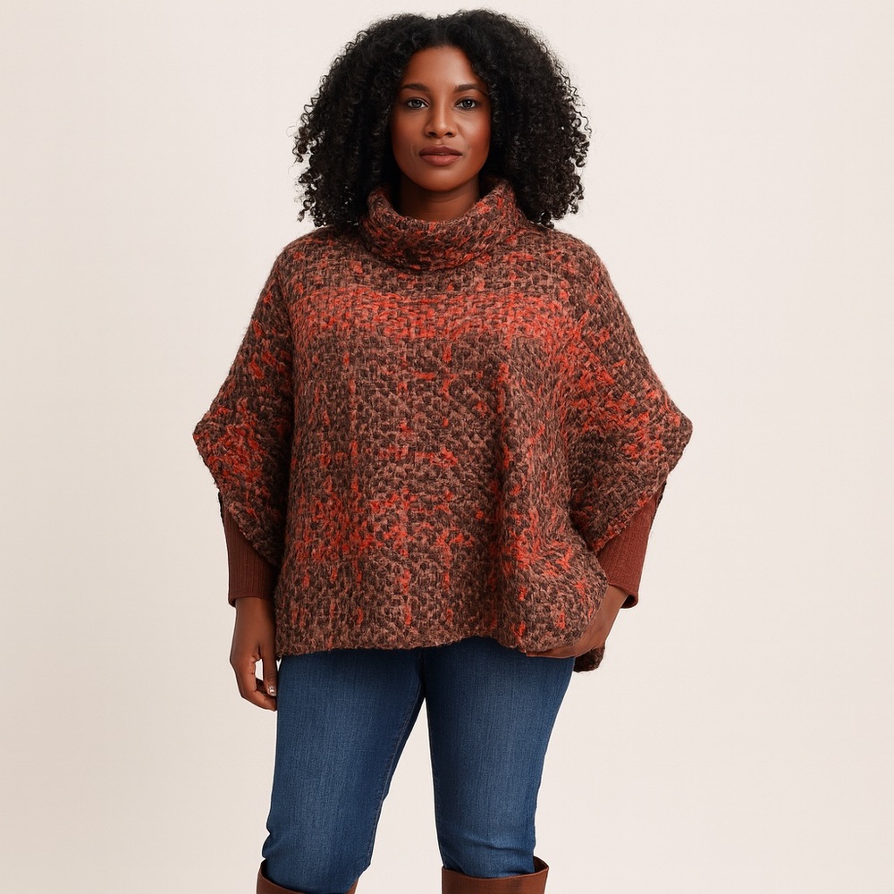 Cost Plus World Market Brown and Orange Poncho Sweater Size OS